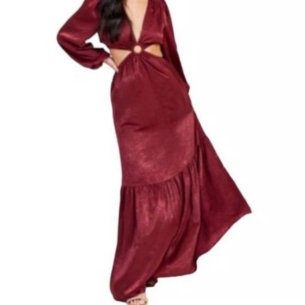 Altar’d State Burgundy Cutout Maxi Dress L Long Sleeve